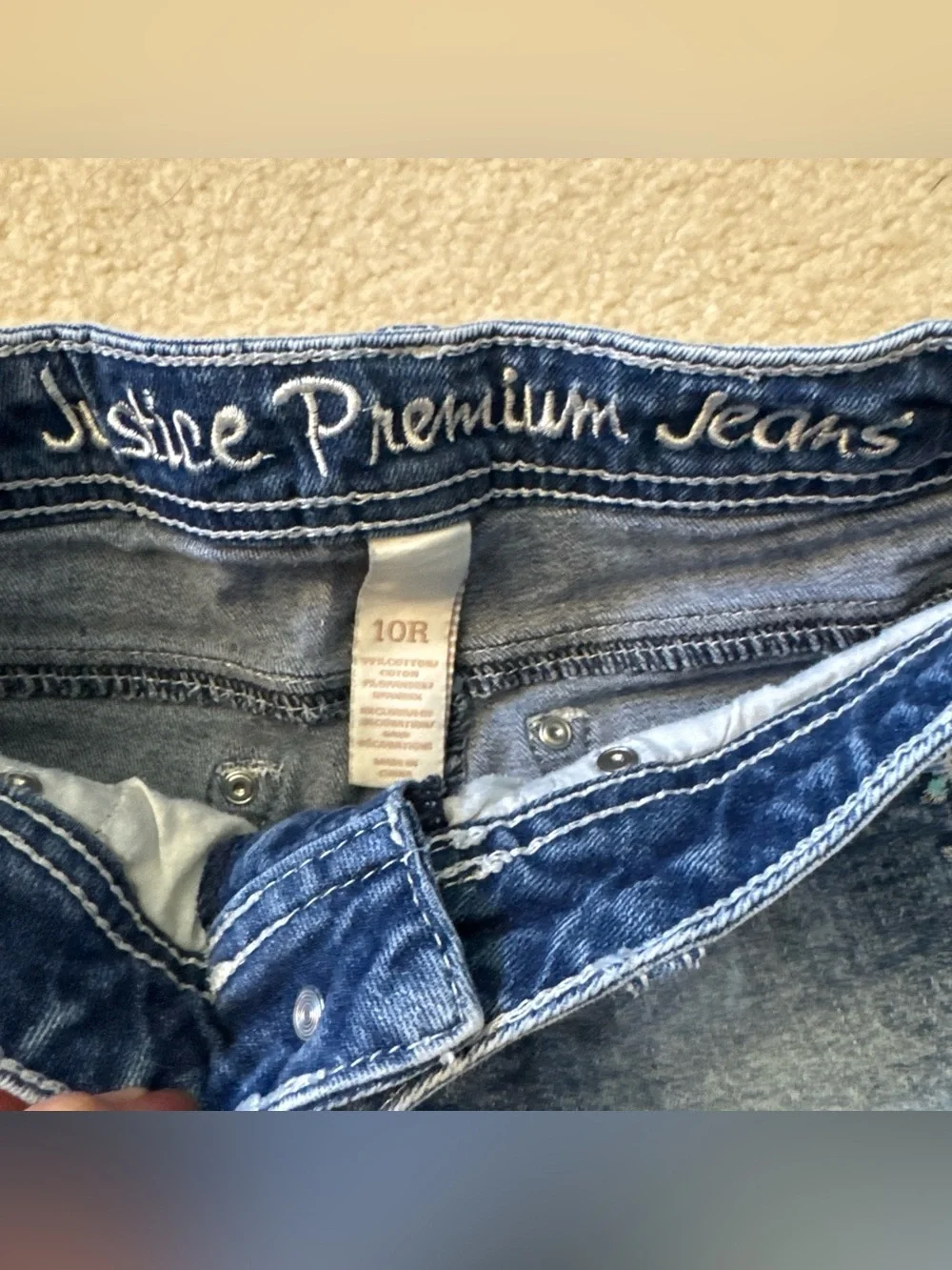 Justice Premium Denim Floral-Embroidered Jean Shorts